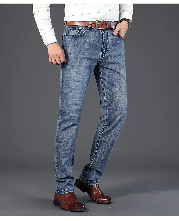 Men's Jeans - Summer Casual Fashionable and Universal Stretch Elastic Mid-Level Denim Jeans Midtown Industry Loose Jeans