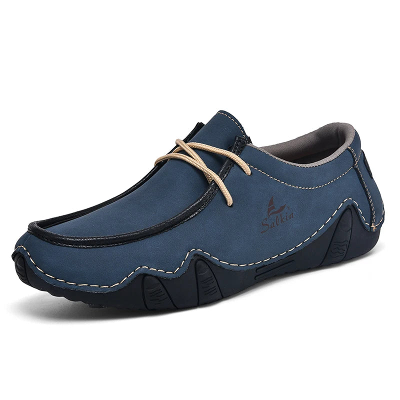 New 2024 Fashion Handmade Leather Casual Men Shoes Design Sneakers Man Loafers Breathable Low Top Flat Shoes Driving Plus Size