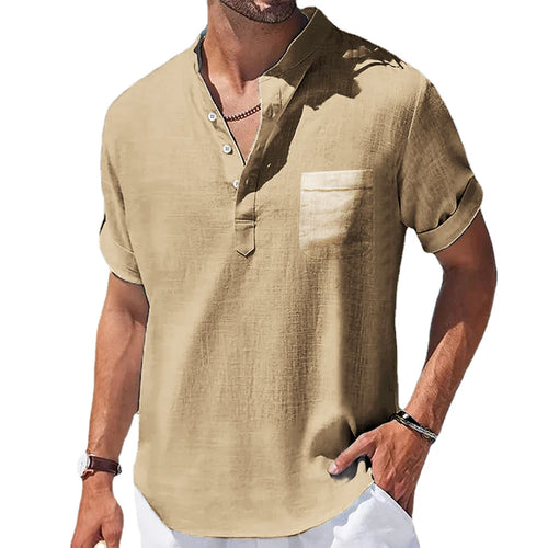 Stand-Up Collar Linen Shirt