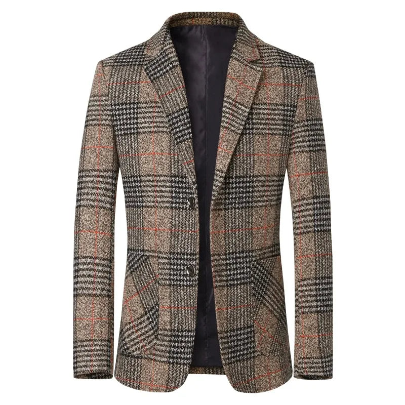 Men Blazers Turn Down Collar Suits Business Jackets Single Breasted Plaid Long Sleeve Blazer Outerwear Cardigan Pockets
