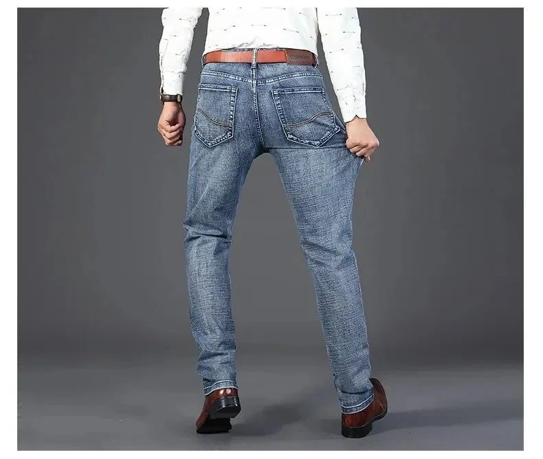 Men's Jeans - Summer Casual Fashionable and Universal Stretch Elastic Mid-Level Denim Jeans Midtown Industry Loose Jeans