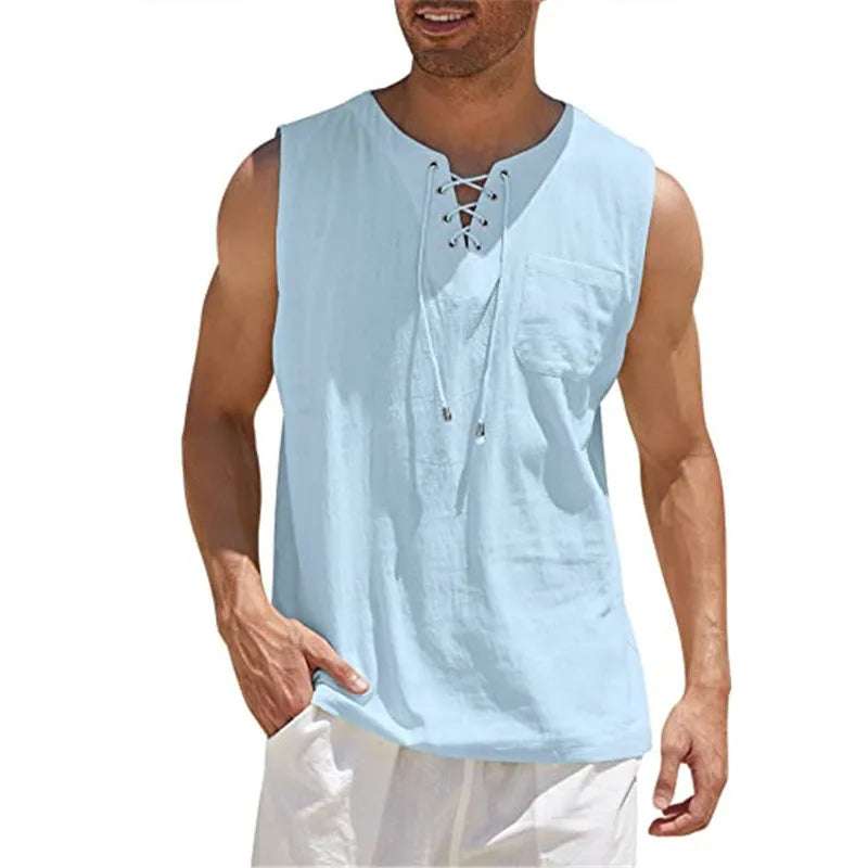 Cotton Linen Lace-Up Vest