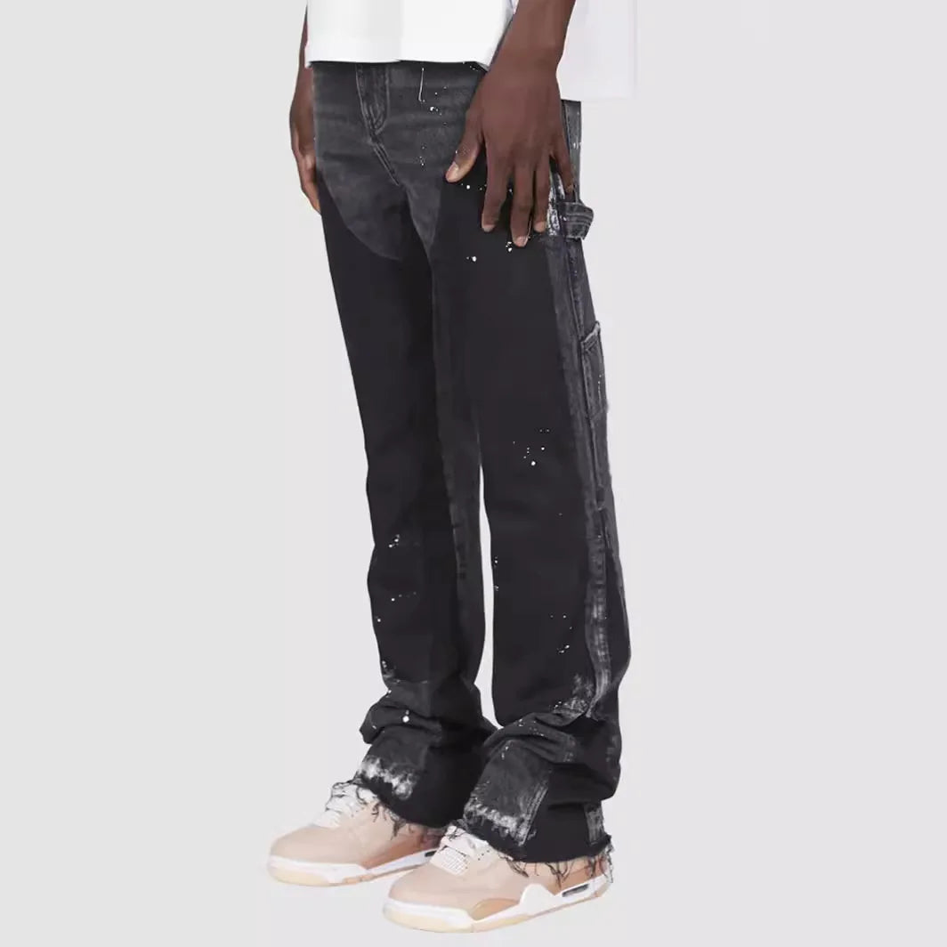 2025 New Fashionable high street brand men's jeans loose straight leg casual pants American retro micro trumpet starry sky jeans