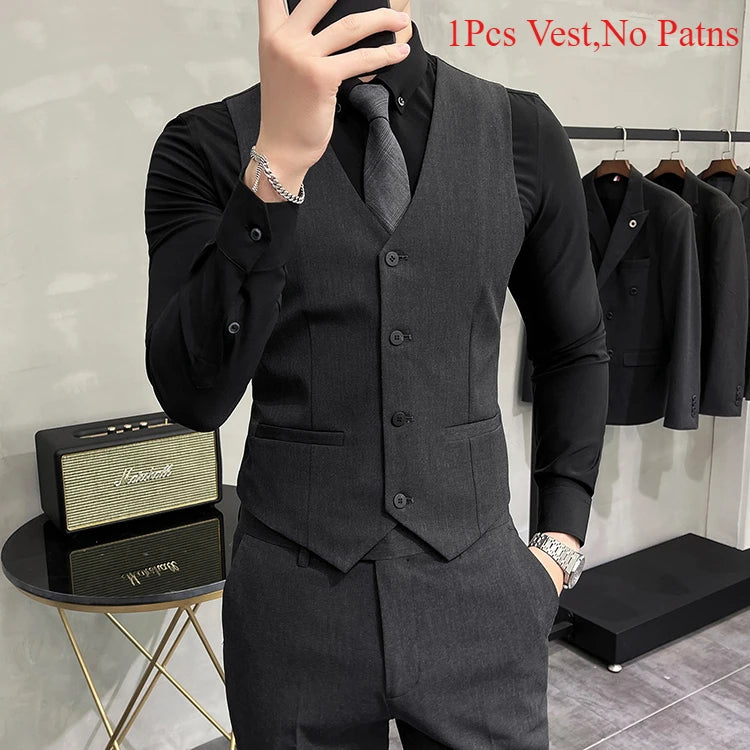S-7XL High-end Brand Solid Color Elastic Men's Casual Business Vest Groom Wedding Suit Party Waist Coat