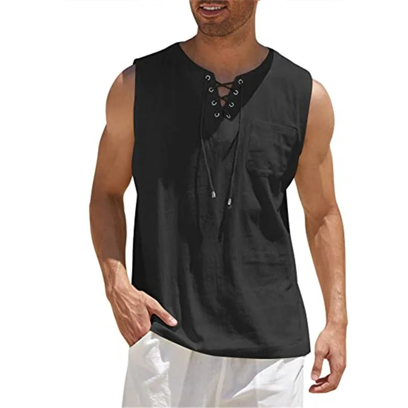 Cotton Linen Lace-Up Vest