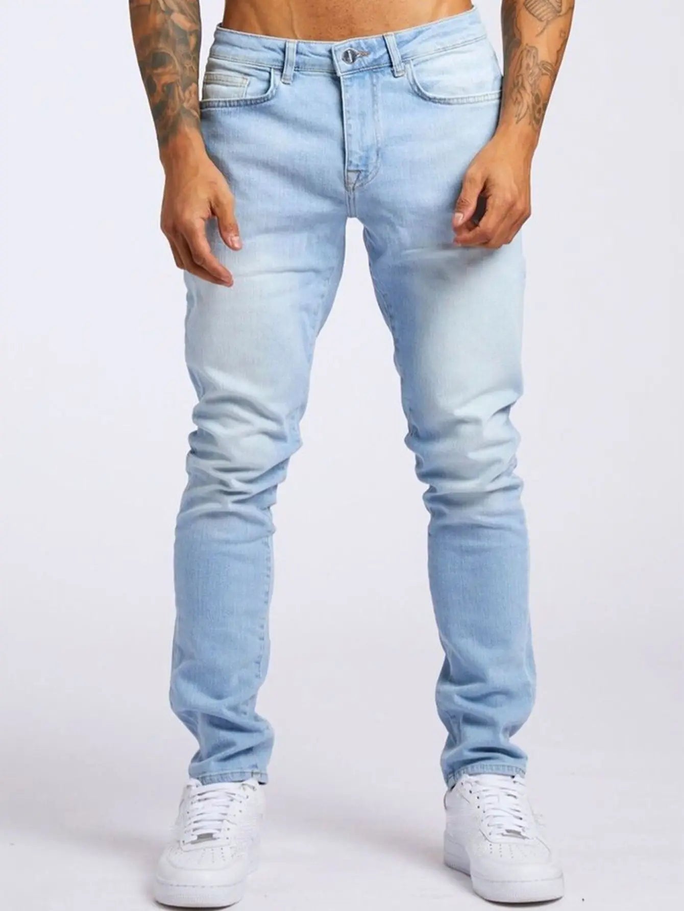 Men Jeans Long Pant Denim Pants Pockets Splice Slim Fit Solid High Waist Regular Casual Straight Trousers Autumn Winter