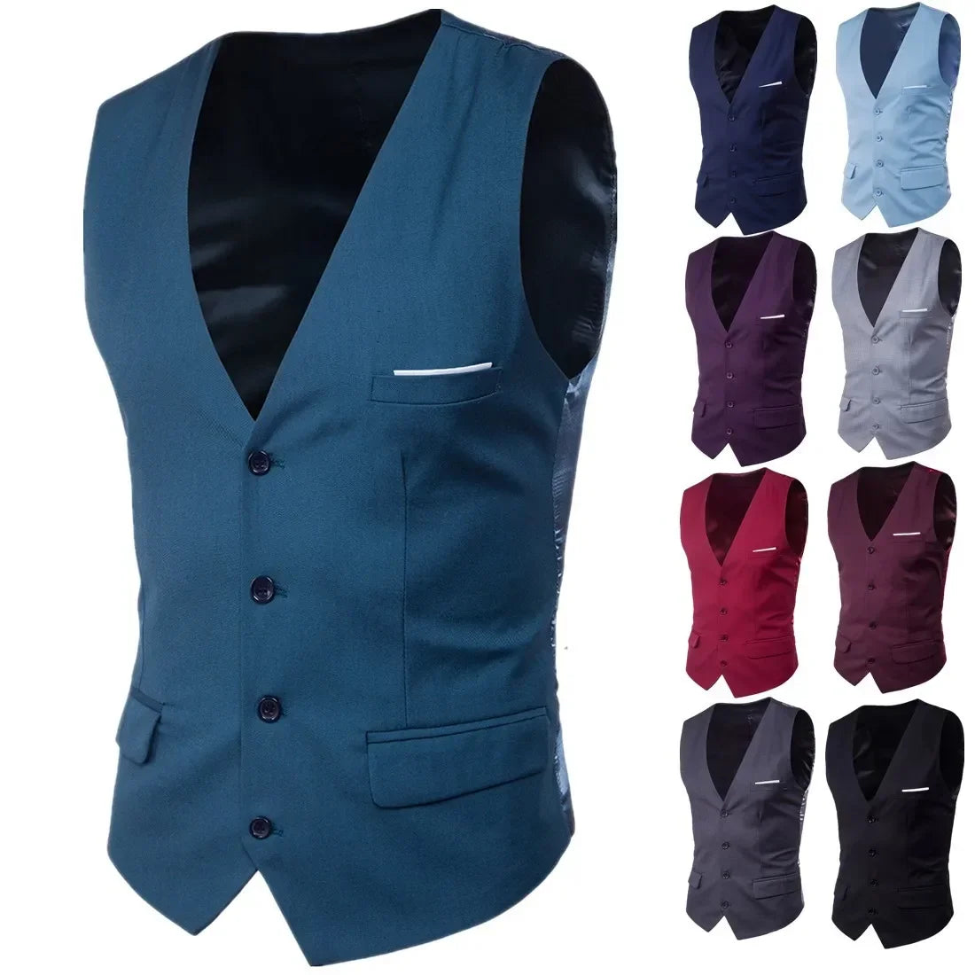 Vests Men Suits Coats Sleeveless Vest Coat Solid V Neck Single Breasted Blazer Slim Fit Casual Regular Splice Autumn 2024