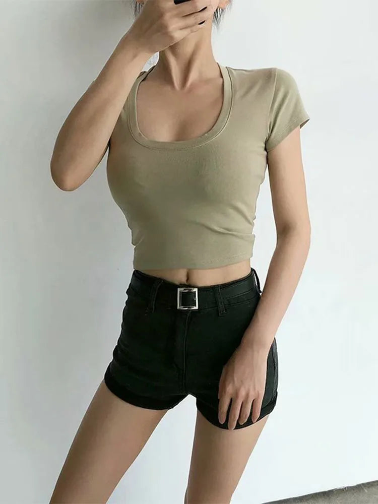 Women's Solid U-Neck Crop Top