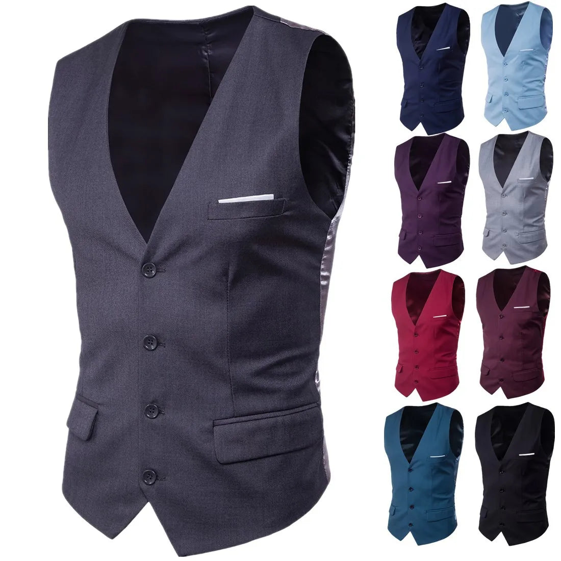 Vests Men Suits Coats Sleeveless Vest Coat Solid V Neck Single Breasted Blazer Slim Fit Casual Regular Splice Autumn 2024
