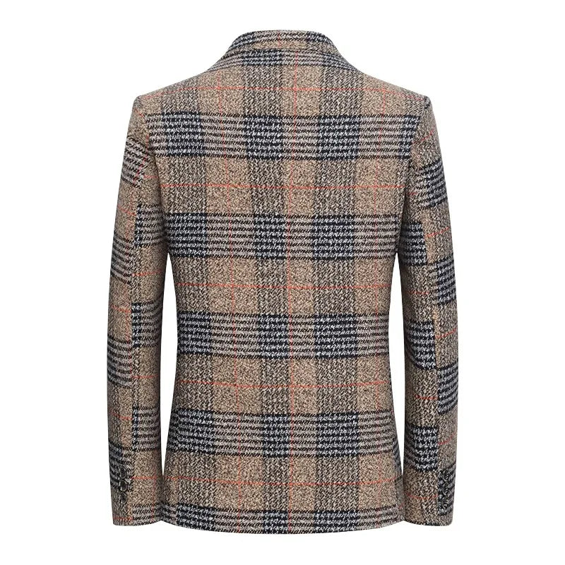 Men Blazers Turn Down Collar Suits Business Jackets Single Breasted Plaid Long Sleeve Blazer Outerwear Cardigan Pockets