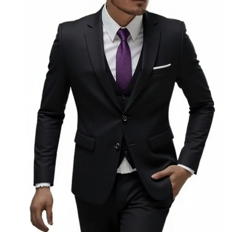 US Size Suit (Blazer+ Waistcoat + Trousers) Men Fashionable Business British Style Solid-color Banquet Host Casual Wedding Suit