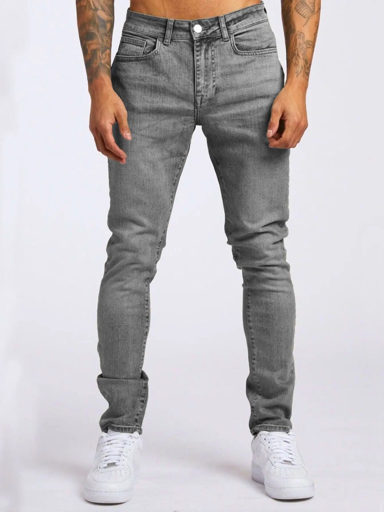 Men Jeans Long Pant Denim Pants Pockets Splice Slim Fit Solid High Waist Regular Casual Straight Trousers Autumn Winter