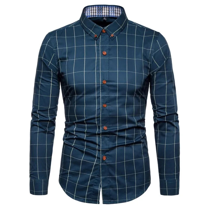 Spring Men Long-sleeved Cotton Shirts, Single-breasted Lapel Shirt, Blue Green Burgundy Khaki Gray White Optional, Asian Size