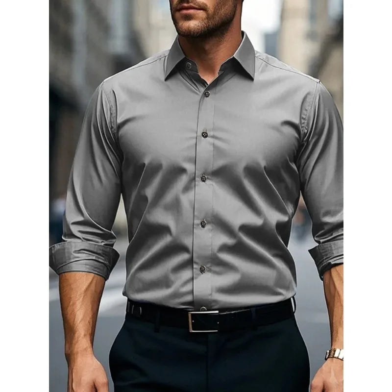 Bolubao Men Smart Casual White Shirt Brand Fashion Solid Color Long Sleeve Elastic Male Business Dress Shirt