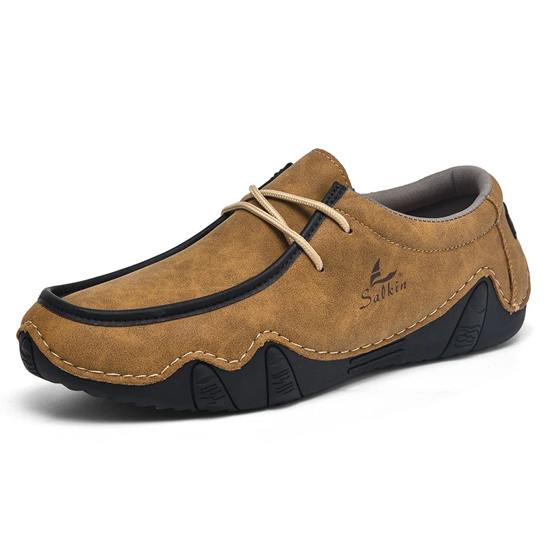 New 2024 Fashion Handmade Leather Casual Men Shoes Design Sneakers Man Loafers Breathable Low Top Flat Shoes Driving Plus Size