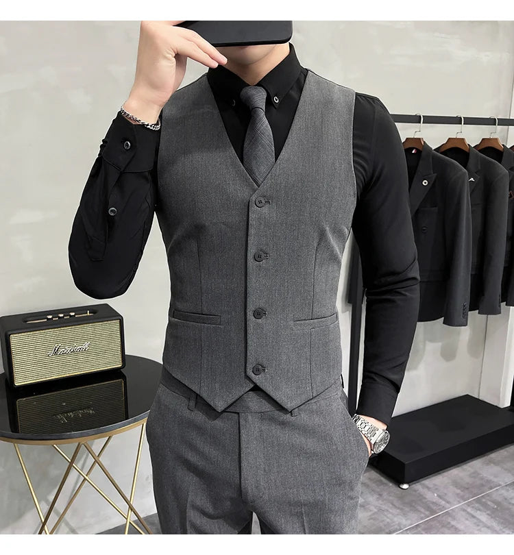 S-7XL High-end Brand Solid Color Elastic Men's Casual Business Vest Groom Wedding Suit Party Waist Coat