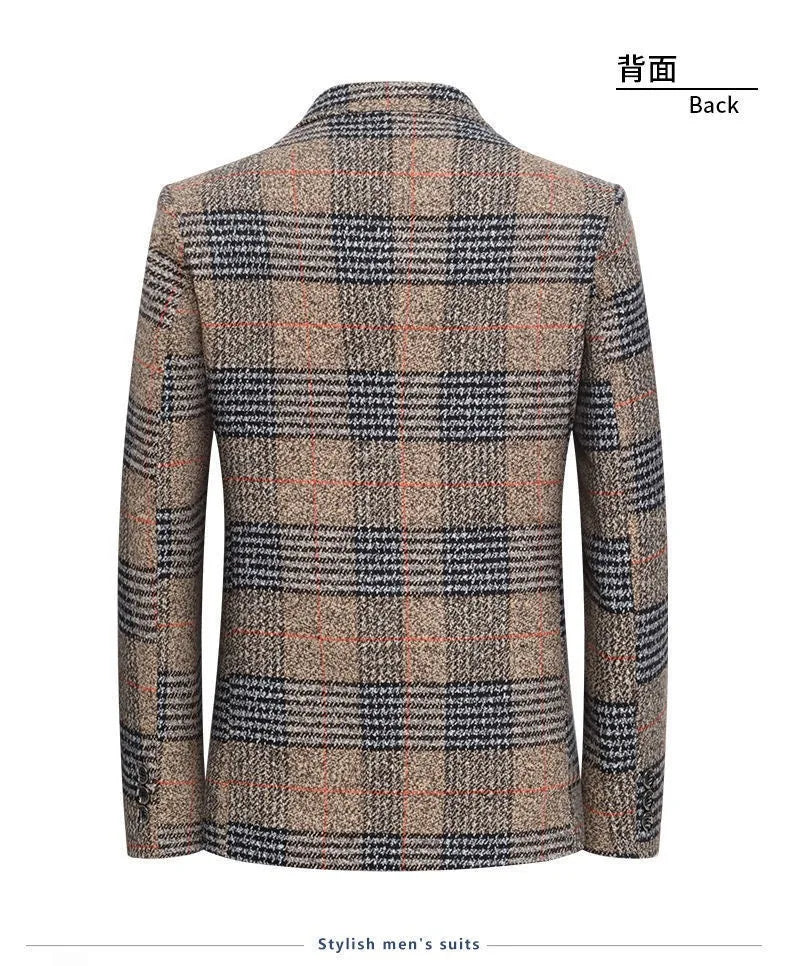 Men Blazers Turn Down Collar Suits Business Jackets Single Breasted Plaid Long Sleeve Blazer Outerwear Cardigan Pockets
