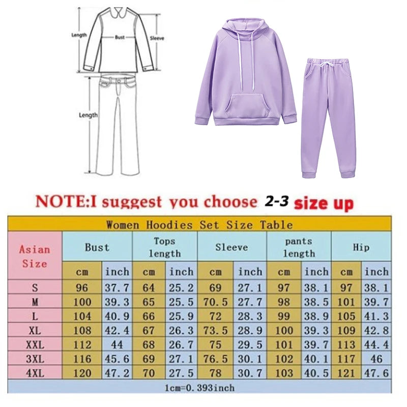 Womens Tracksuit Heart Printing Hooded Sweatshirts Suit Gym Jogging Clothing Autumn Winter Fleece Warm Popular Casual Pants Sets