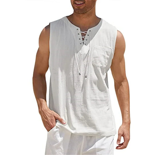 Cotton Linen Lace-Up Vest