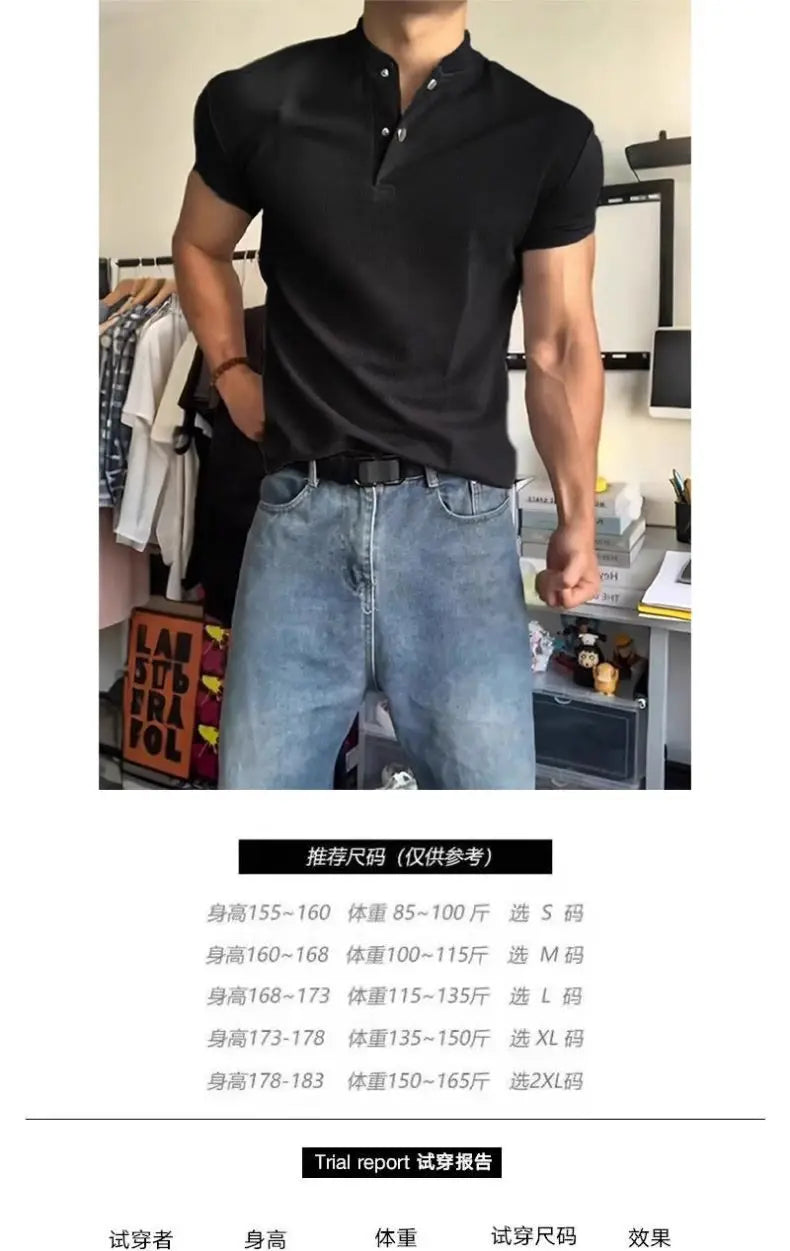 Short-sleeved T-shirt for Men Summer American-style Sports Fitness Regular Shoulder Muscle-revealing Three-quarter Sleeve