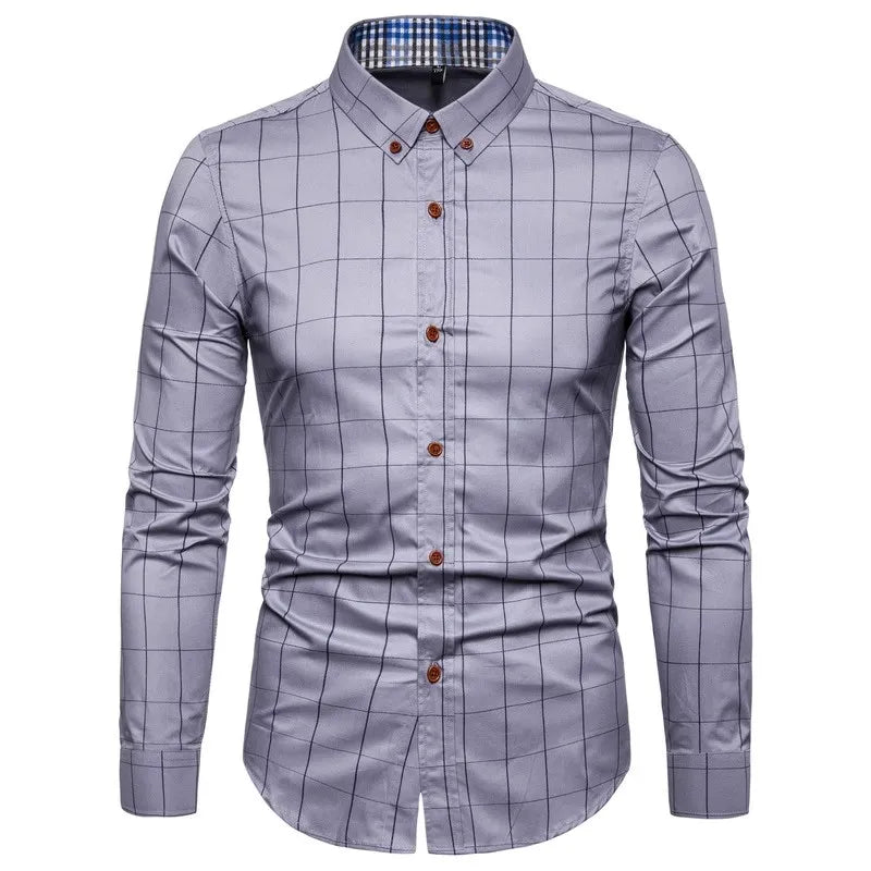 Spring Men Long-sleeved Cotton Shirts, Single-breasted Lapel Shirt, Blue Green Burgundy Khaki Gray White Optional, Asian Size