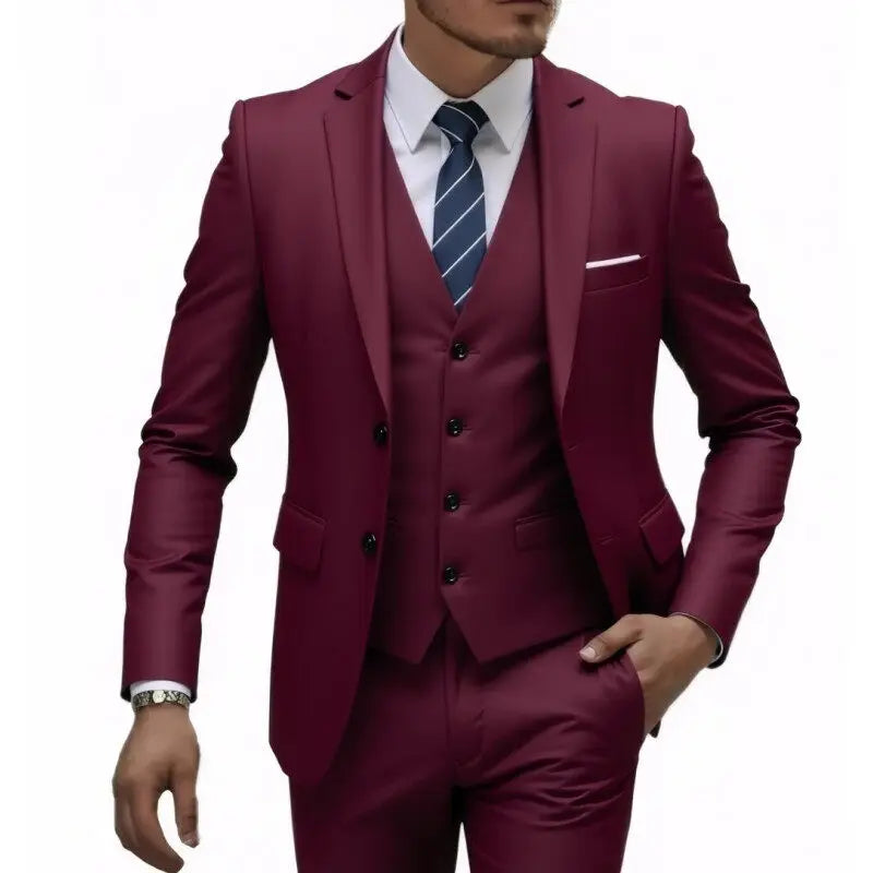 US Size Suit (Blazer+ Waistcoat + Trousers) Men Fashionable Business British Style Solid-color Banquet Host Casual Wedding Suit