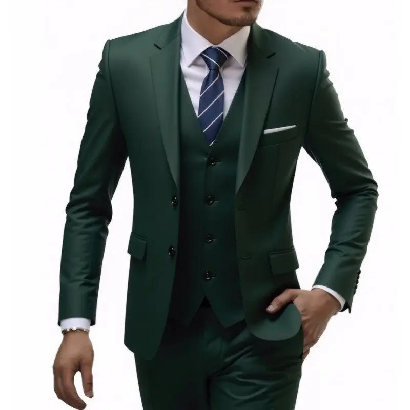 US Size Suit (Blazer+ Waistcoat + Trousers) Men Fashionable Business British Style Solid-color Banquet Host Casual Wedding Suit