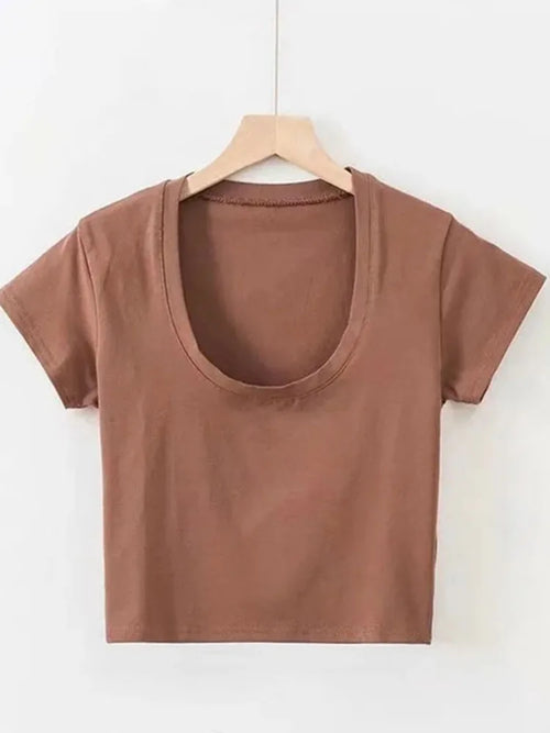 Women's Solid U-Neck Crop Top