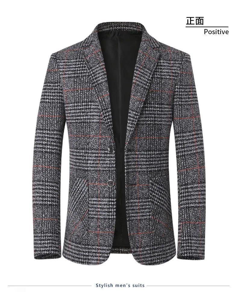 Men Blazers Turn Down Collar Suits Business Jackets Single Breasted Plaid Long Sleeve Blazer Outerwear Cardigan Pockets