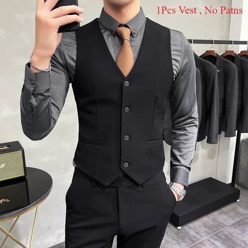 S-7XL High-end Brand Solid Color Elastic Men's Casual Business Vest Groom Wedding Suit Party Waist Coat