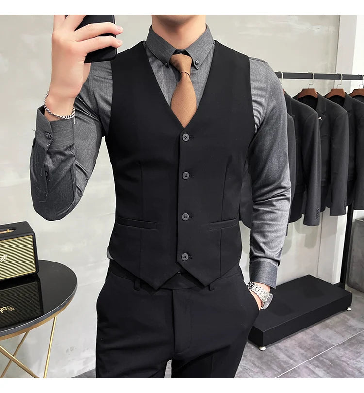 S-7XL High-end Brand Solid Color Elastic Men's Casual Business Vest Groom Wedding Suit Party Waist Coat