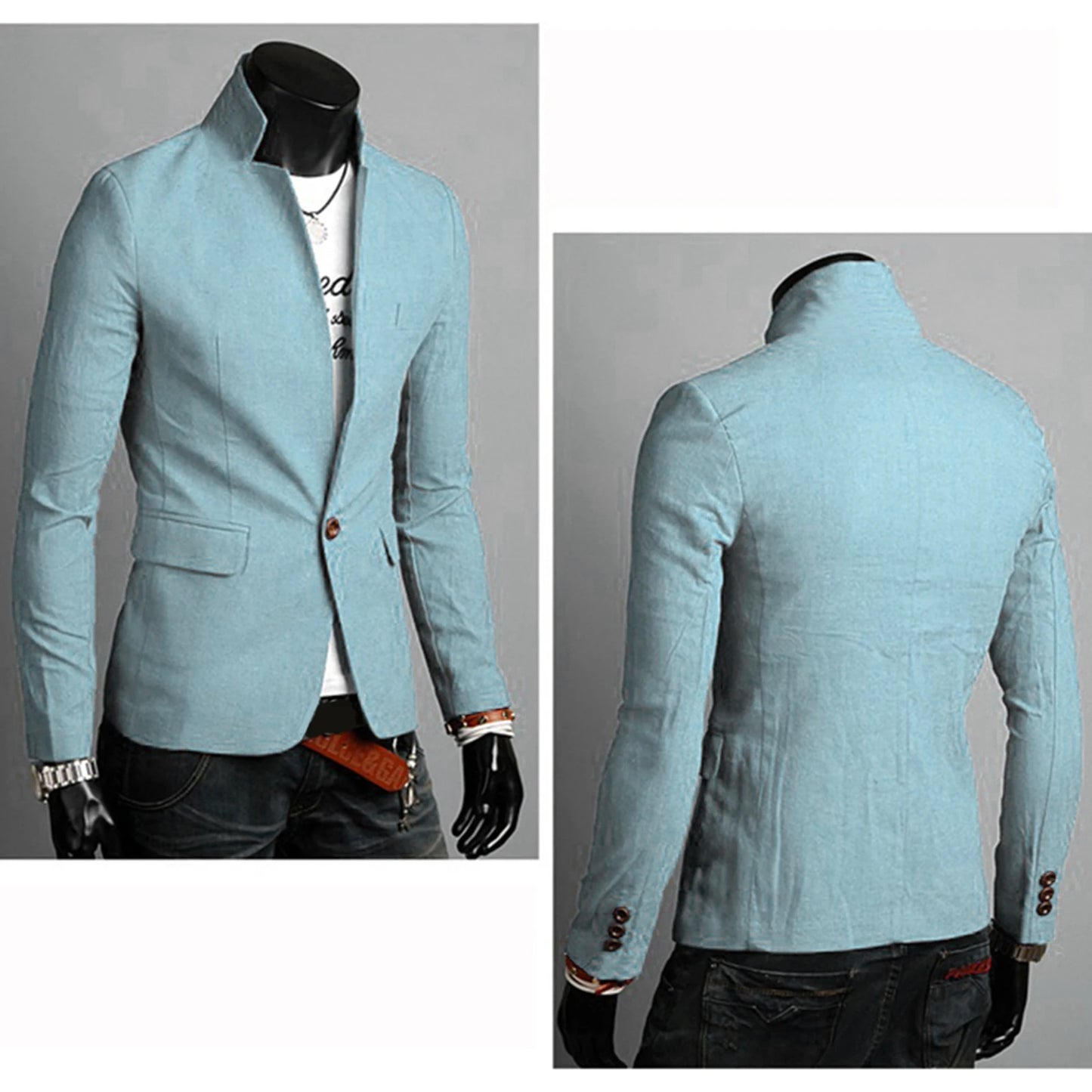 Business Autumn Pockets Men Coat Solid Color Lapel Collar Button Decor Business Blazer