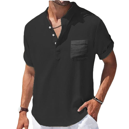 Stand-Up Collar Linen Shirt