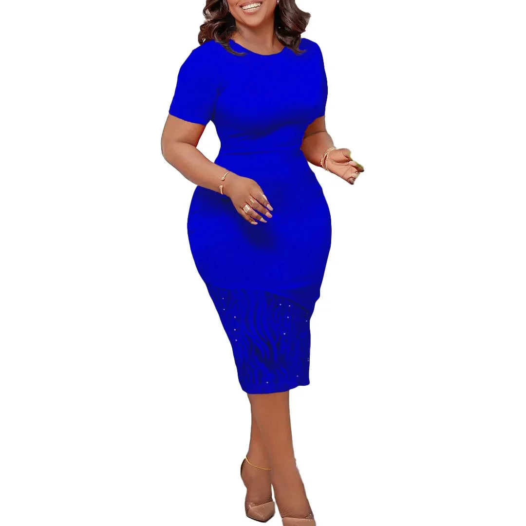 African Dresses For Women Dashiki Summer O Neck Sexy Lace Short Sleeve Vestidos Fashion Casual Female Midi Pencil Dress 2023