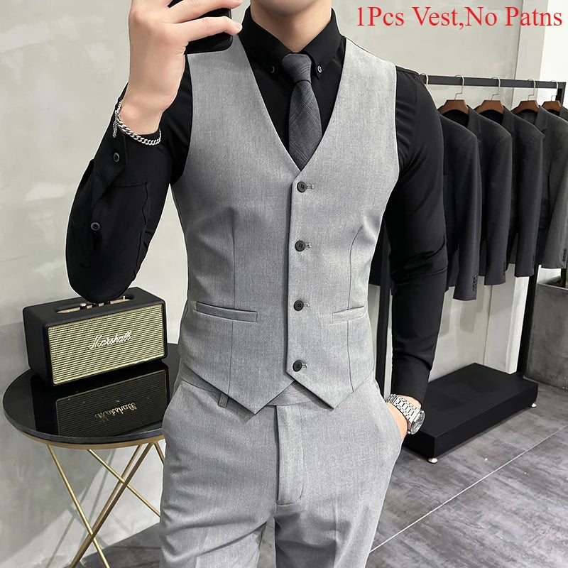 S-7XL High-end Brand Solid Color Elastic Men's Casual Business Vest Groom Wedding Suit Party Waist Coat