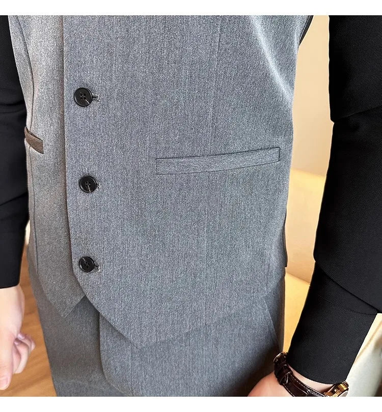 S-7XL High-end Brand Solid Color Elastic Men's Casual Business Vest Groom Wedding Suit Party Waist Coat