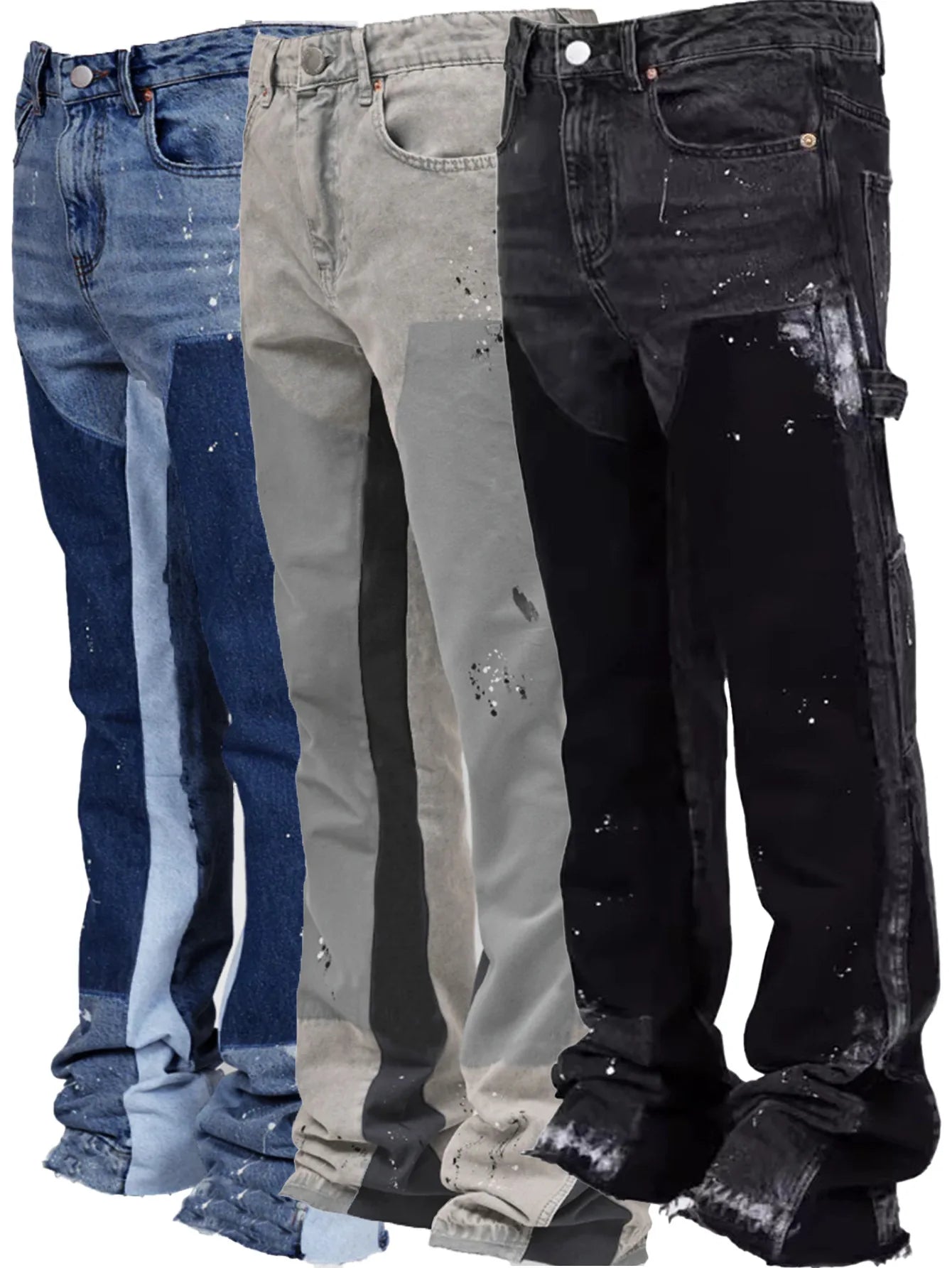 2025 New Fashionable high street brand men's jeans loose straight leg casual pants American retro micro trumpet starry sky jeans