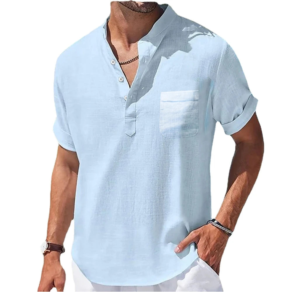 Stand-Up Collar Linen Shirt