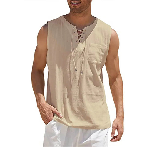 Cotton Linen Lace-Up Vest
