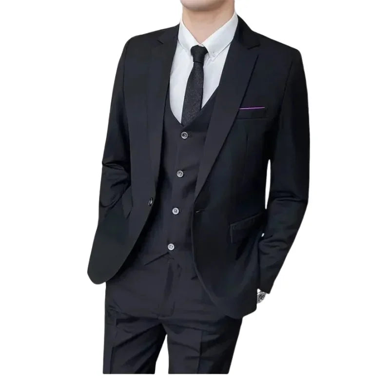 Suit (Blazer+ vest + trousers) Men's fashionable business solid-color wedding British-style workwear, casual performance suit