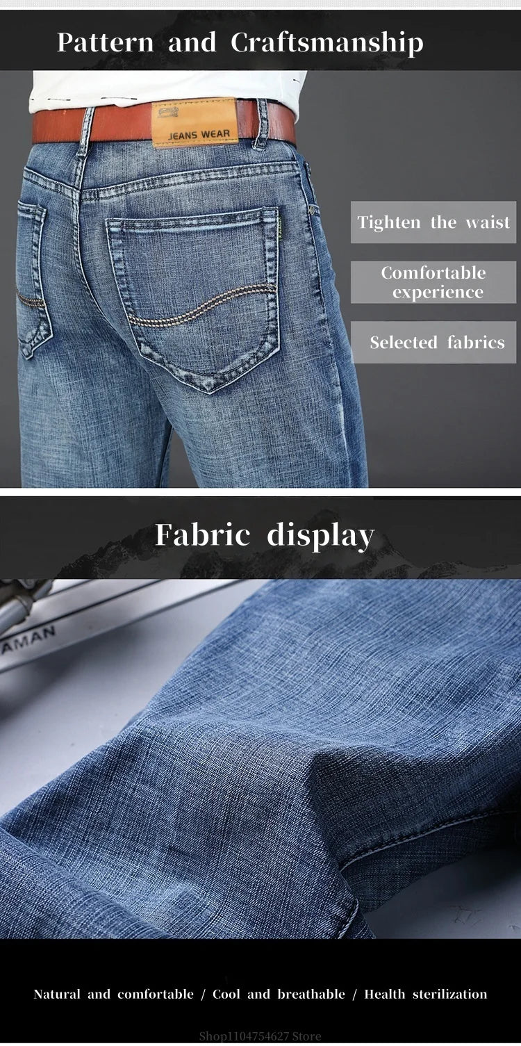 Men's Jeans - Summer Casual Fashionable and Universal Stretch Elastic Mid-Level Denim Jeans Midtown Industry Loose Jeans