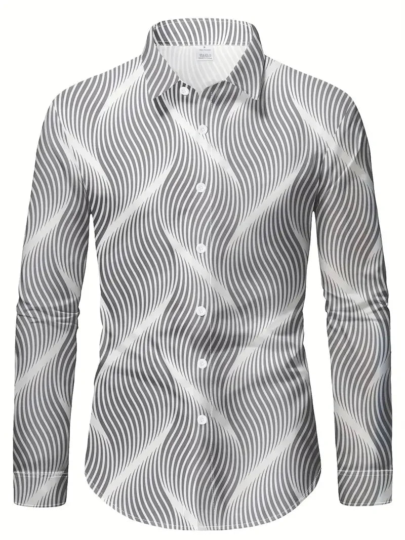 New Fashion Striped Men's Long Sleeve Shirt Spring Button Style Shirt Long Sleeve Collar Casual Comfort