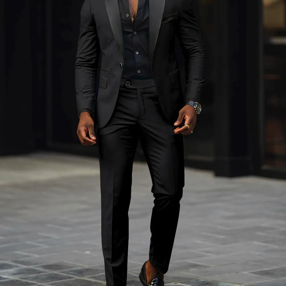 Men's New Fashion Business Casual Two-piece, Comfortable and Breathable Slim-fit Side Slit Single-button Suit Jacket+trousers