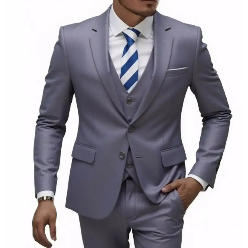 US Size Suit (Blazer+ Waistcoat + Trousers) Men Fashionable Business British Style Solid-color Banquet Host Casual Wedding Suit