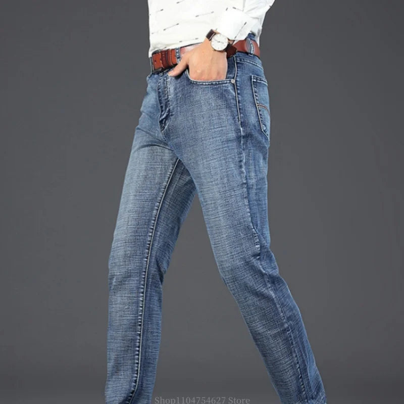 Men's Jeans - Summer Casual Fashionable and Universal Stretch Elastic Mid-Level Denim Jeans Midtown Industry Loose Jeans
