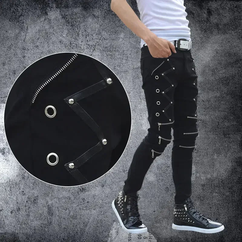 Men High Waist Fashion Jean Spring Summer Boyfriend Motorcycle Street Wear Skinny Casual Denim Pants Jeans Straight Trousers