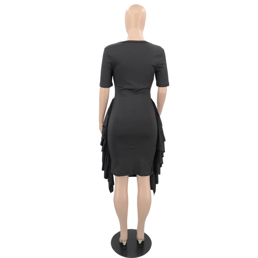 African Dresses for Women Summer Elegant African Short Sleeve O-neck Ruffled Skinny Slim Party Evening Dress African Clothing