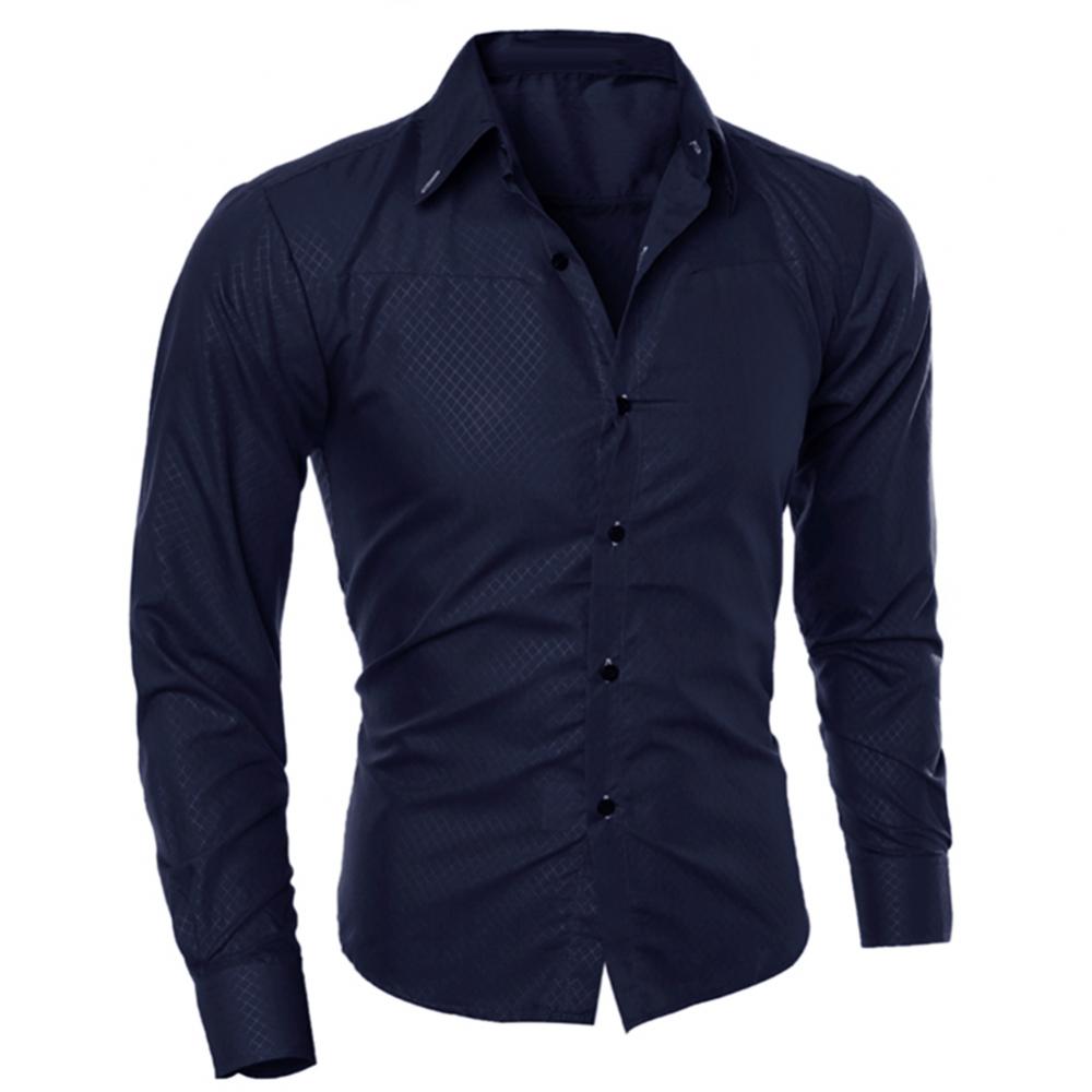 Men's Luxury Casual Social Formal Shirt Lapel Long Sleeve Slim Solid Color Male Business Dress Shirts Blouse Shirt Tops