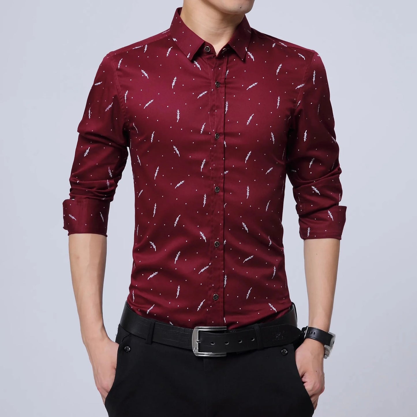 Spring Men Long-sleeved Cotton Shirts, Single-breasted Lapel Shirt, Blue Green Burgundy Khaki Gray White Optional, Asian Size