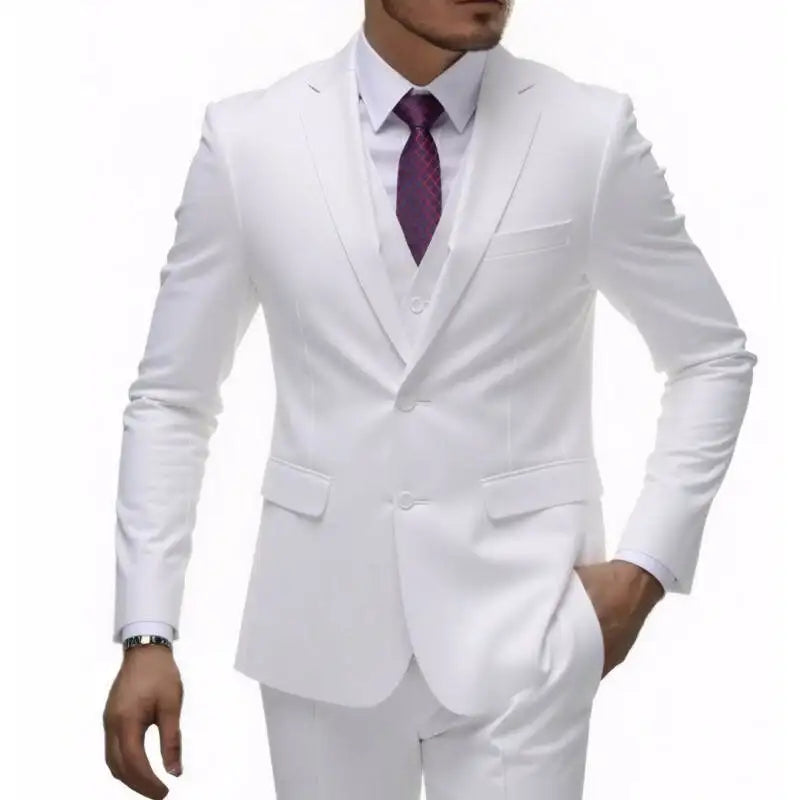 US Size Suit (Blazer+ Waistcoat + Trousers) Men Fashionable Business British Style Solid-color Banquet Host Casual Wedding Suit